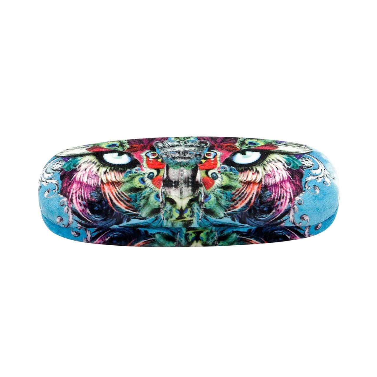 Colorful case with cat eye design on a white background