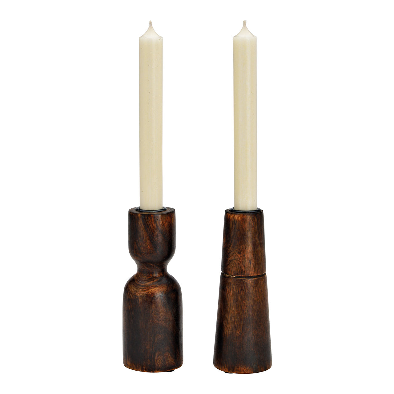 Mango wood candle holders with white candles