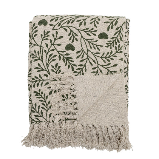 Maribelle Recycled Cotton Fringed Blanket folded on a white background