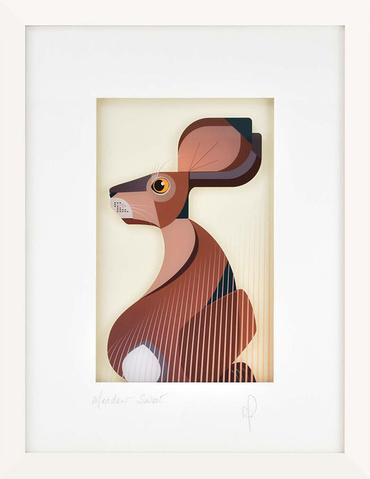 Framed abstract art of a Hare on a beige background