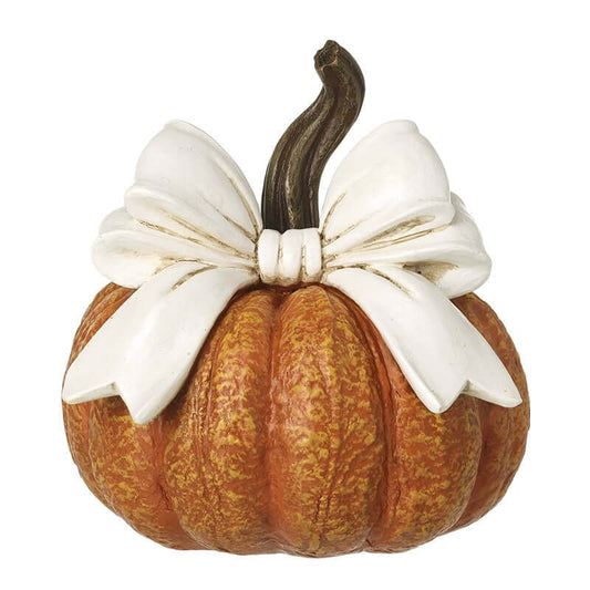 Large decorative resin pumpkin with bow