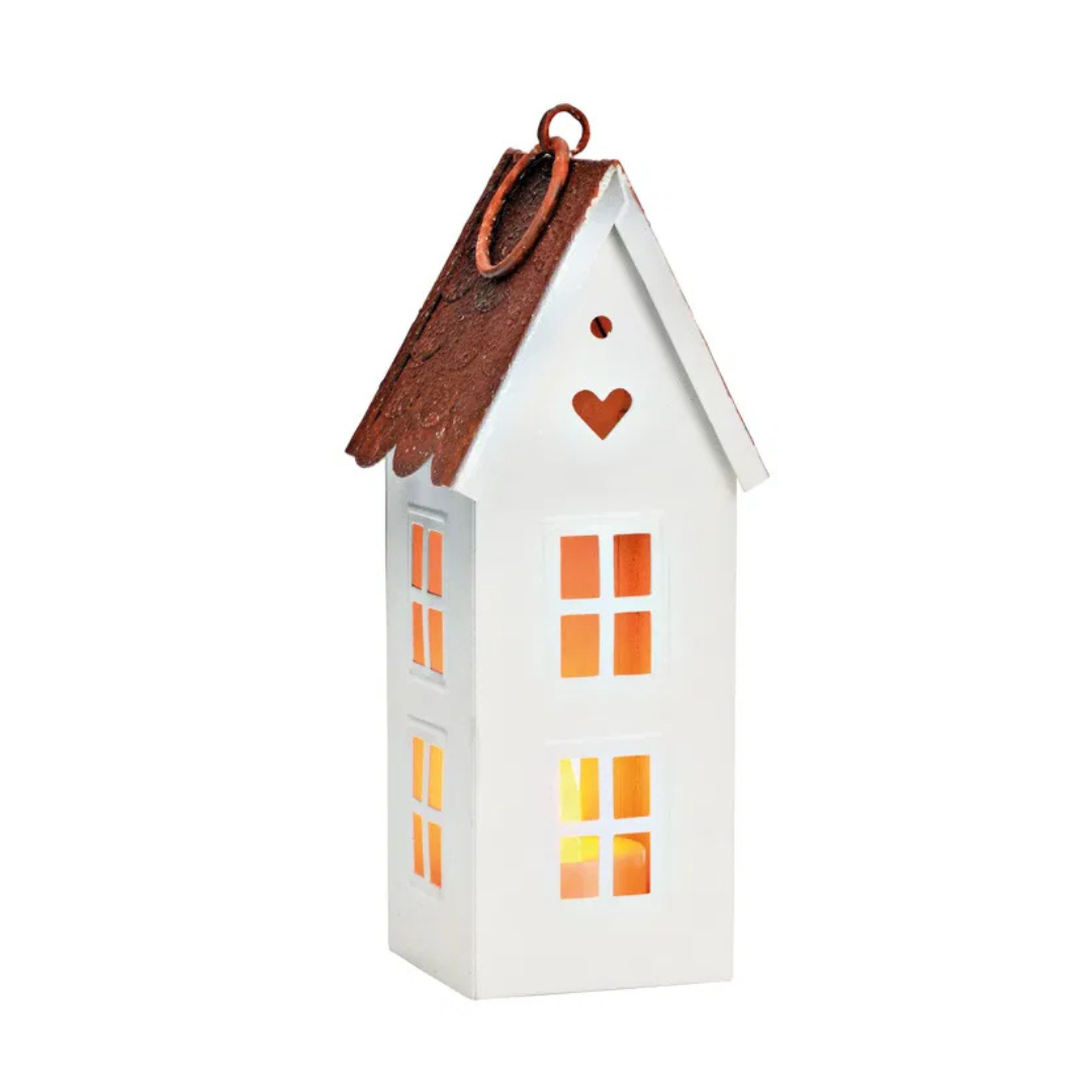 White metal house t light lantern