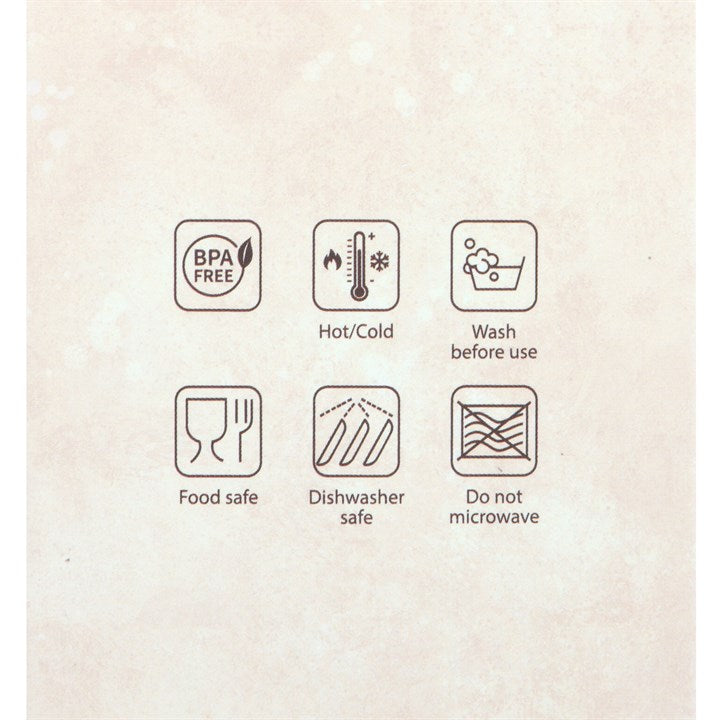 Set of icons indicating product care instructions on a beige background