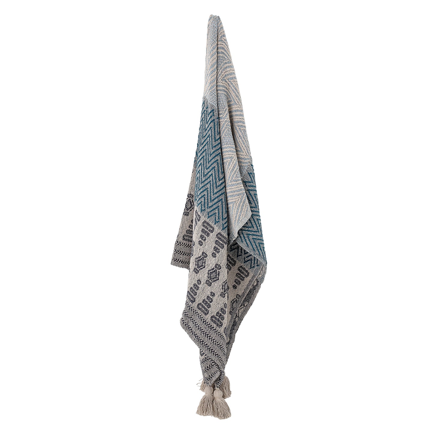 Textured blanket with geometric pattern on a white background