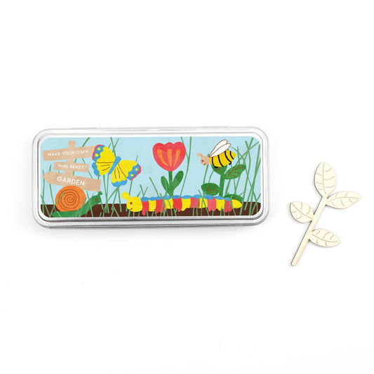 Colorful garden-themed stamp set with a bee, butterfly, and caterpillar on a white background.