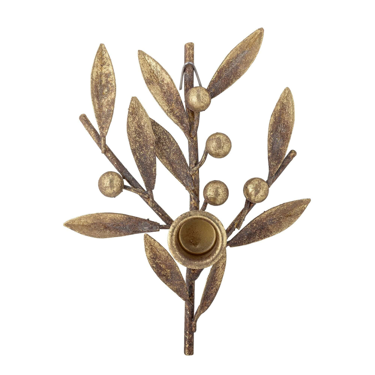 Decorative candle holder with leaf design on a white background
