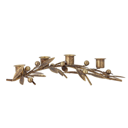 Mirabel Candle holder, gold effect leaves and berries. Space for 4 taper candles. Side view