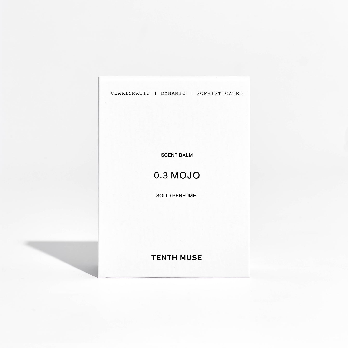 Tenth Muse 0.3 Mojo solid perfume packaging on a white background