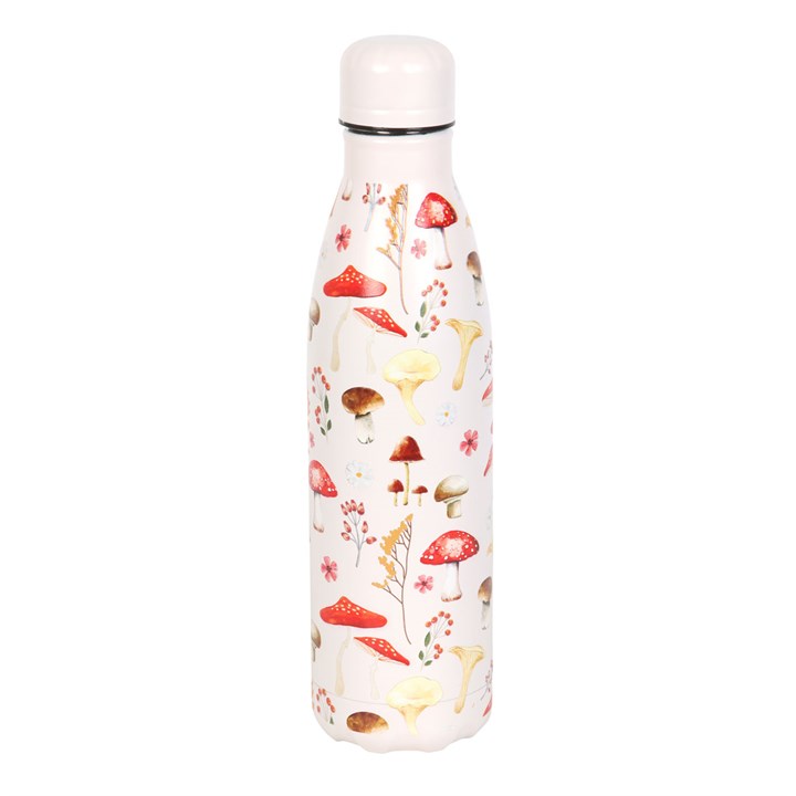 Water bottle with mushroom design on a white background