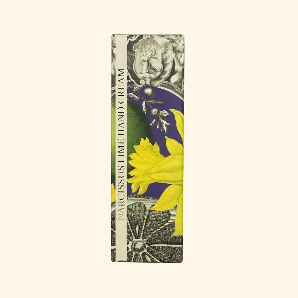 Hand cream packaging with floral design on a white background