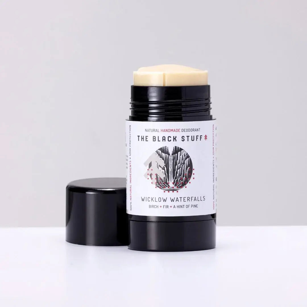 The Black Stuff Natural Deodorant - Wicklow Waterfalls open container on a white background