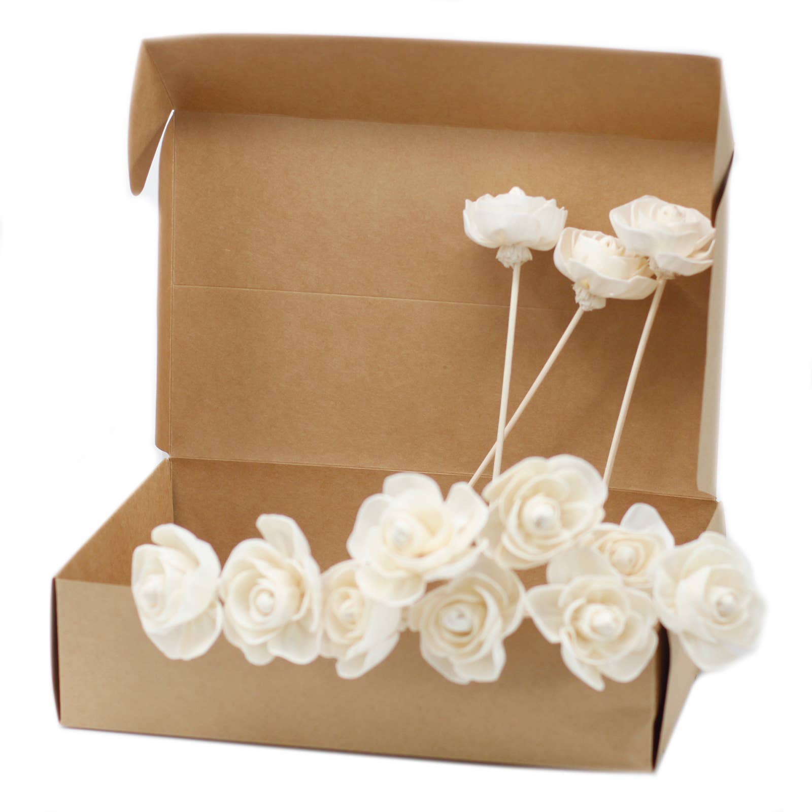 Natural Diffuser Flowers - Rose on Reed in a cardboard box on a white background