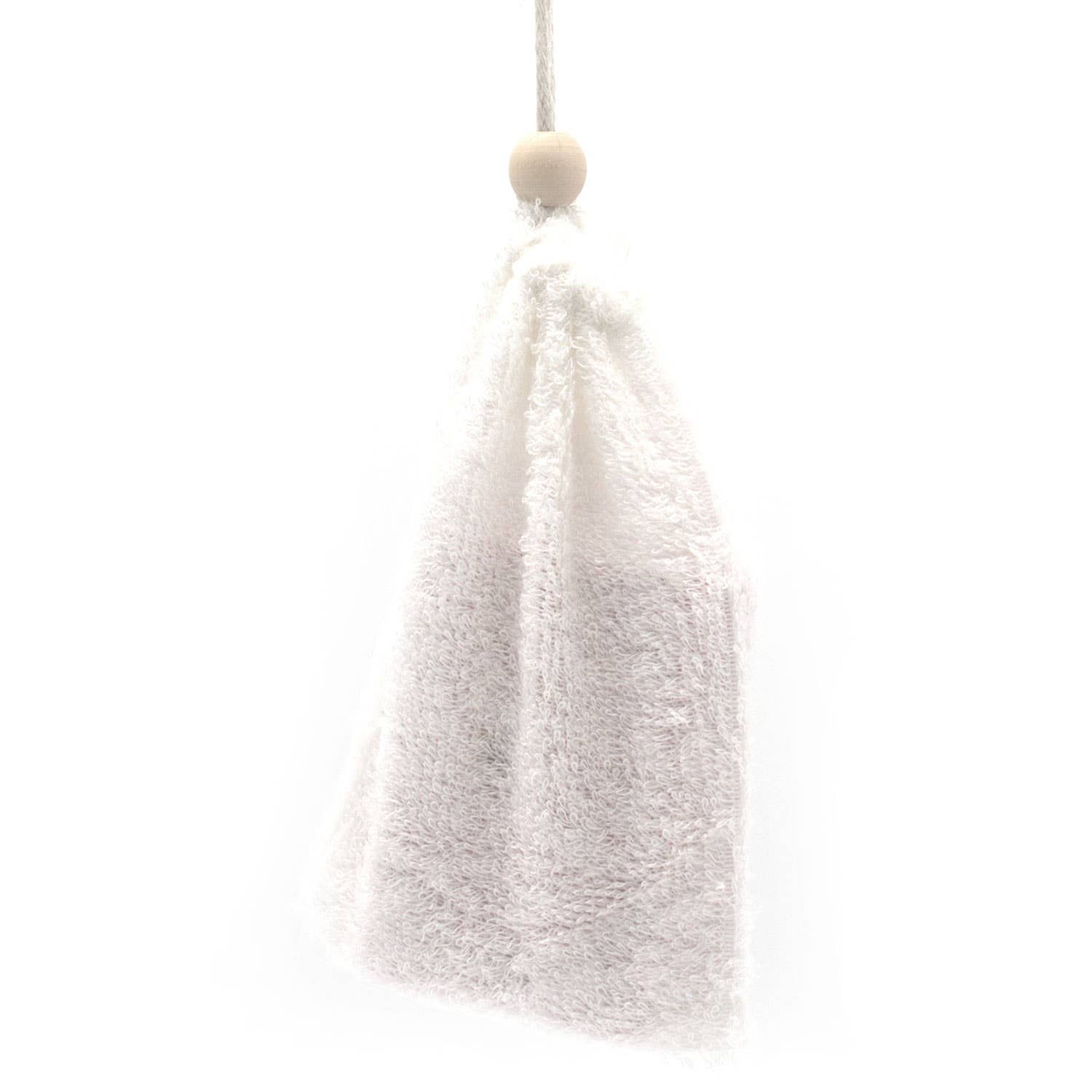White textured bag with a pom-pom on a white background