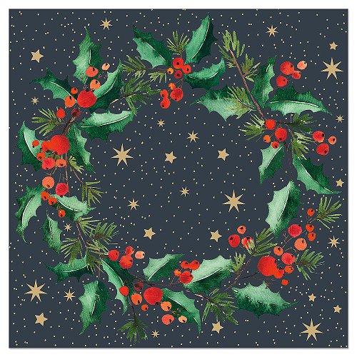 Navy Wreath Christmas Napkin