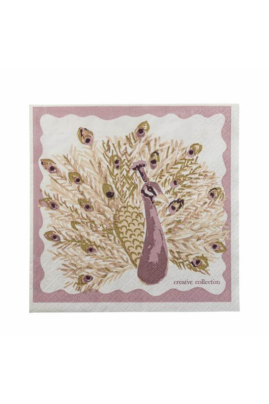 Peacock feather design on a pink background with 'creative collection' text.