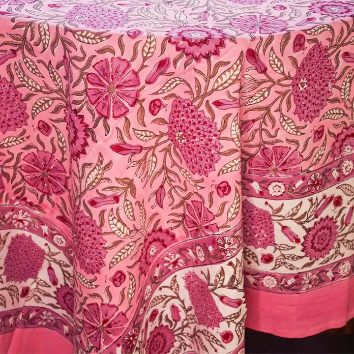 Pink floral patterned fabric with intricate designs