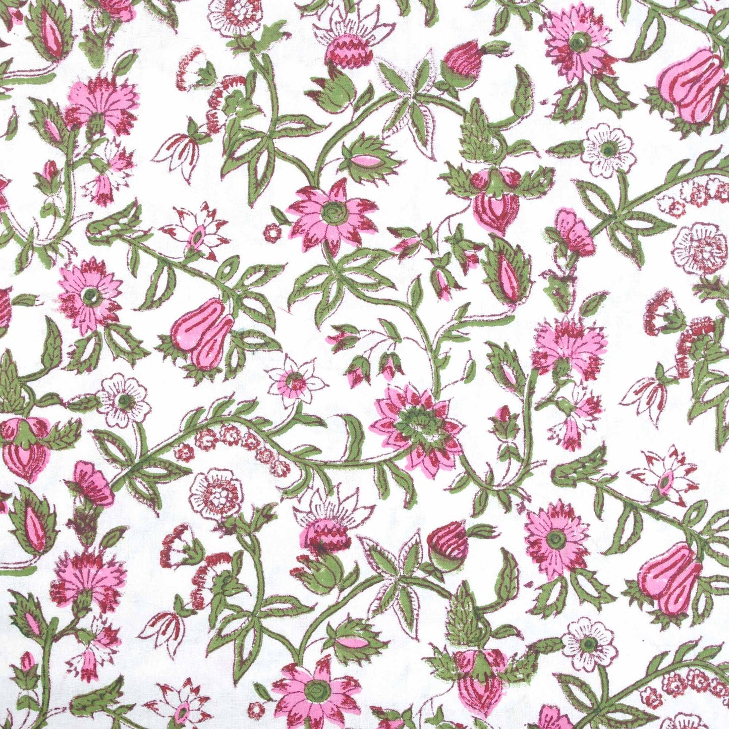 Pink Floral Jaal - Block Printed Rectangular Tablecloth