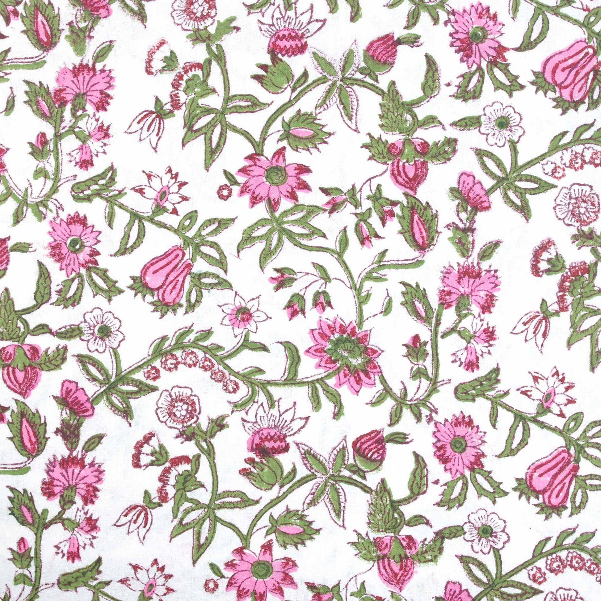 Pink Floral Jaal - Block Printed Rectangular Tablecloth
