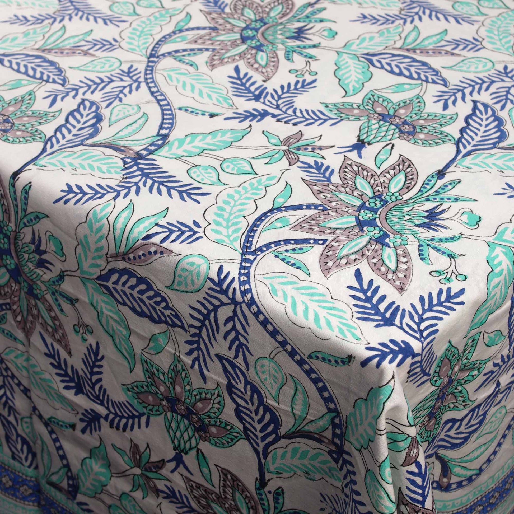 Pista Green - 6 Seater Block Printed Rectangular Tablecloth