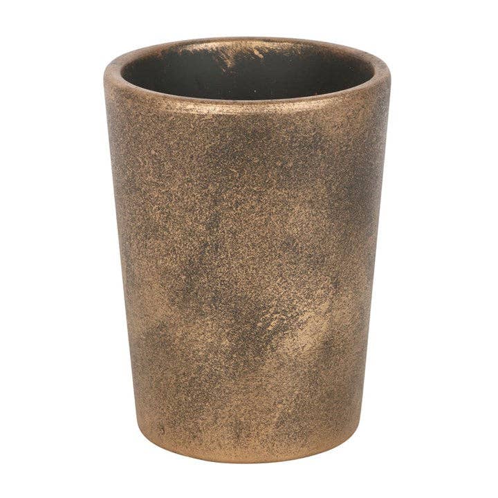Bronze-colored ceramic planter on a white background