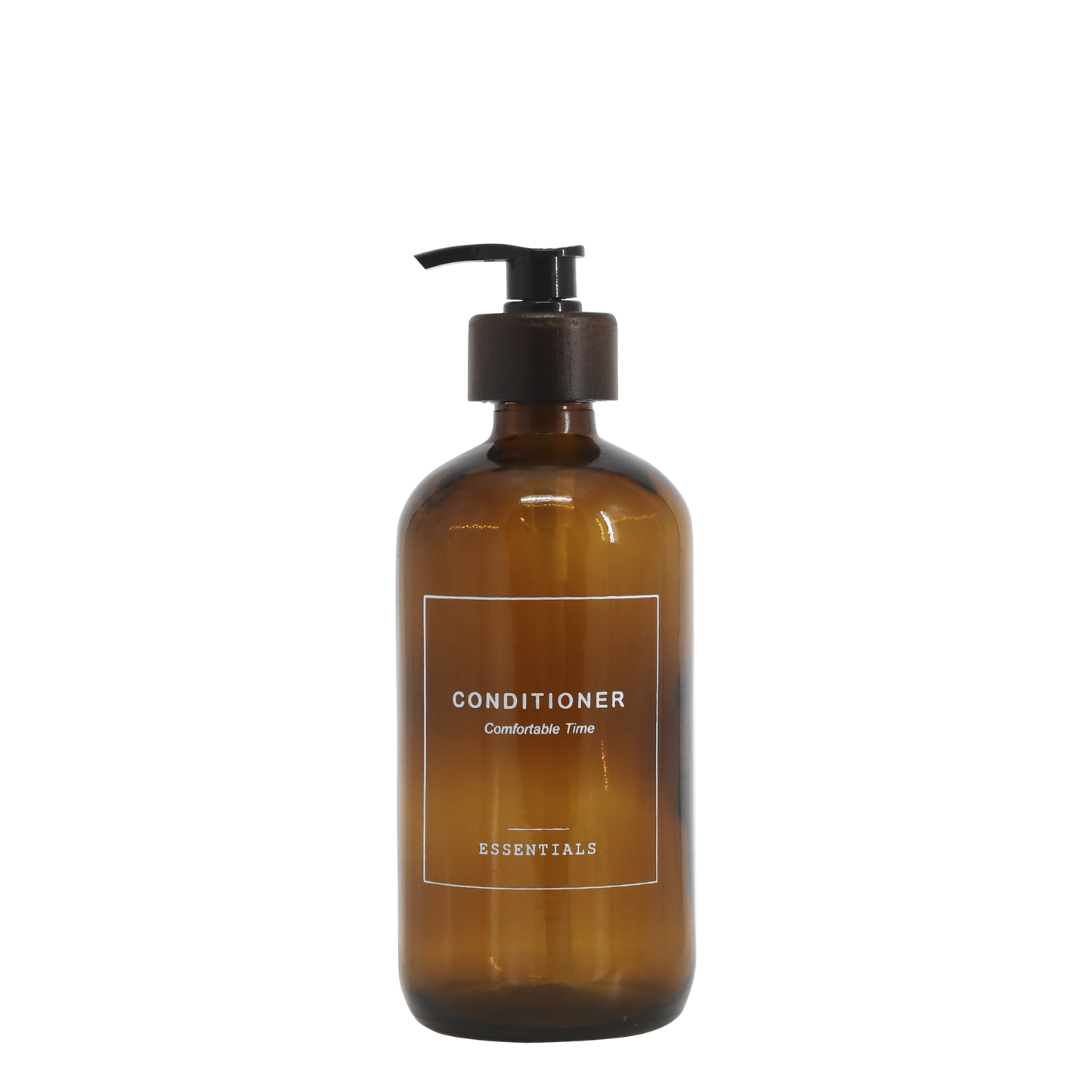 Brown conditioner bottle with pump on a white background