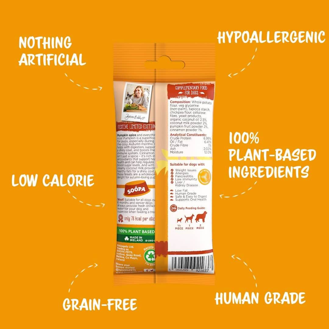 Back of a bag of dog chews with ingredients