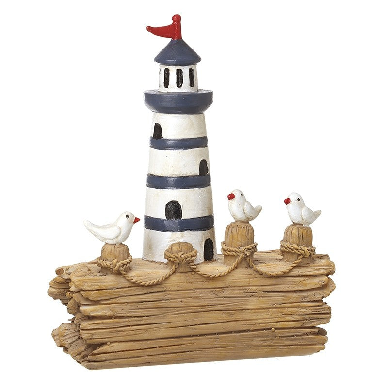 Decorative lighthouse with birds on a white background