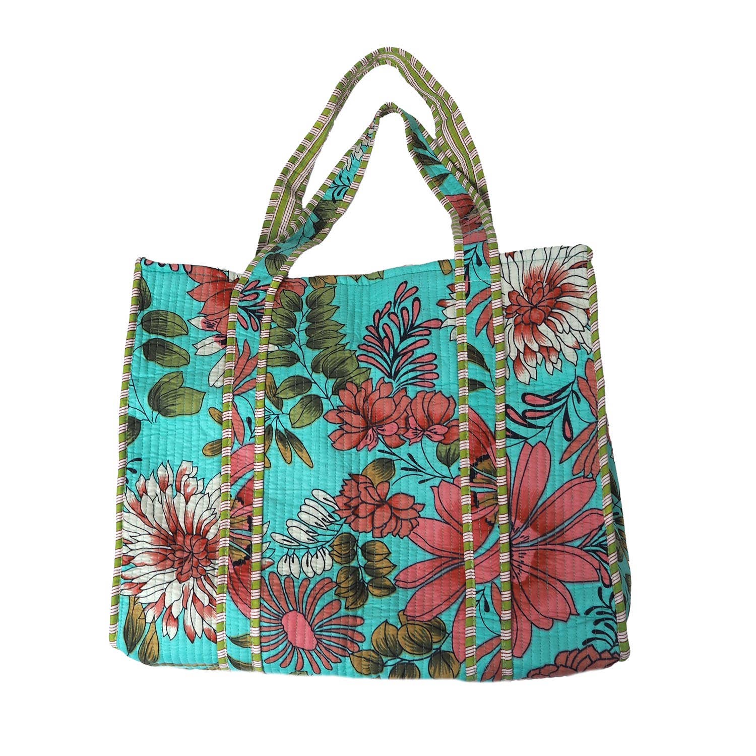Floral patterned tote bag on a white background