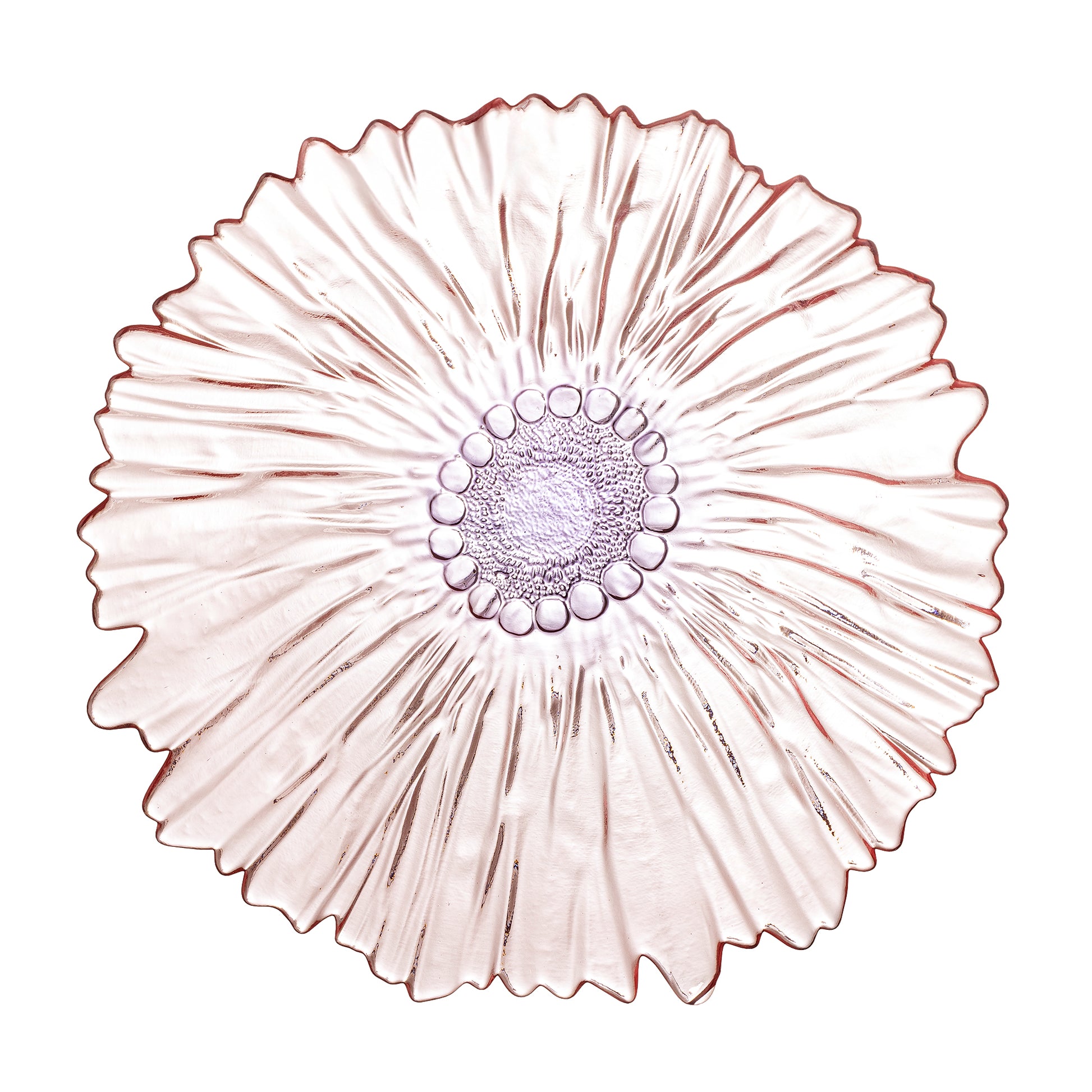 Decorative glass plate with a floral pattern on a white background