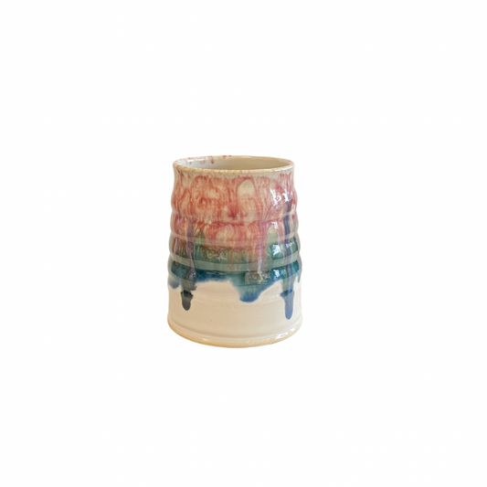 Pretty handmade stoneware ripple tumbler glazed in pink, white and green glaze.  Inspired by Cherry Blossoms. Created in Northern Ireland