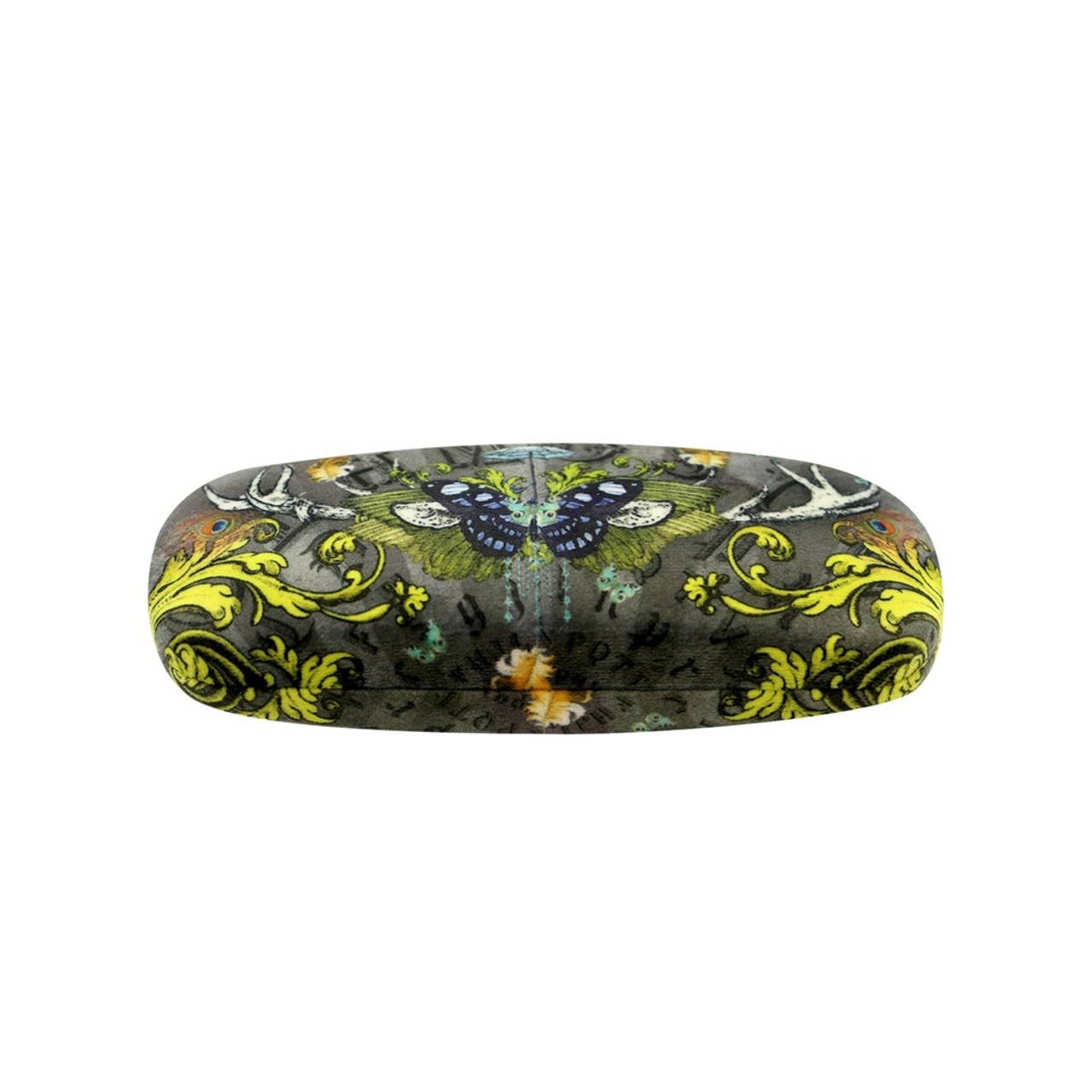 Decorative eyeglass case with floral pattern on a white background