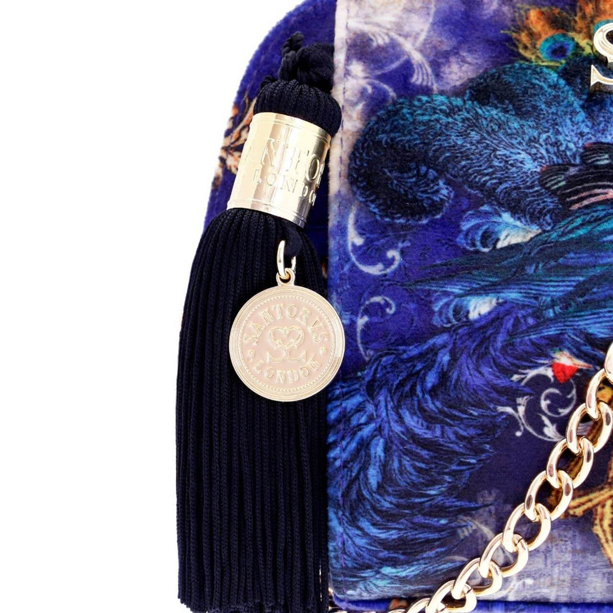 Santorus - Velvet Cross Body Bag - Paradisaea close up of the tassel