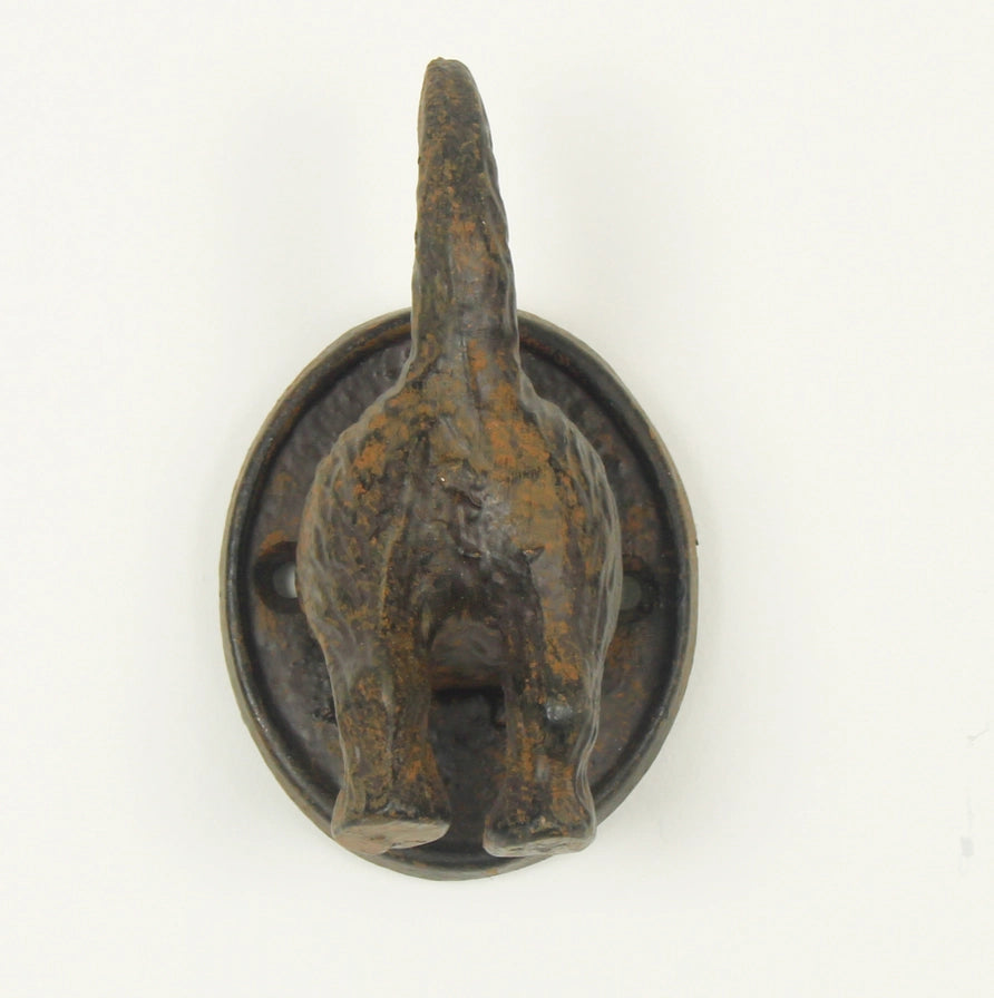 Bronze or copper-colored dog hook on a white background