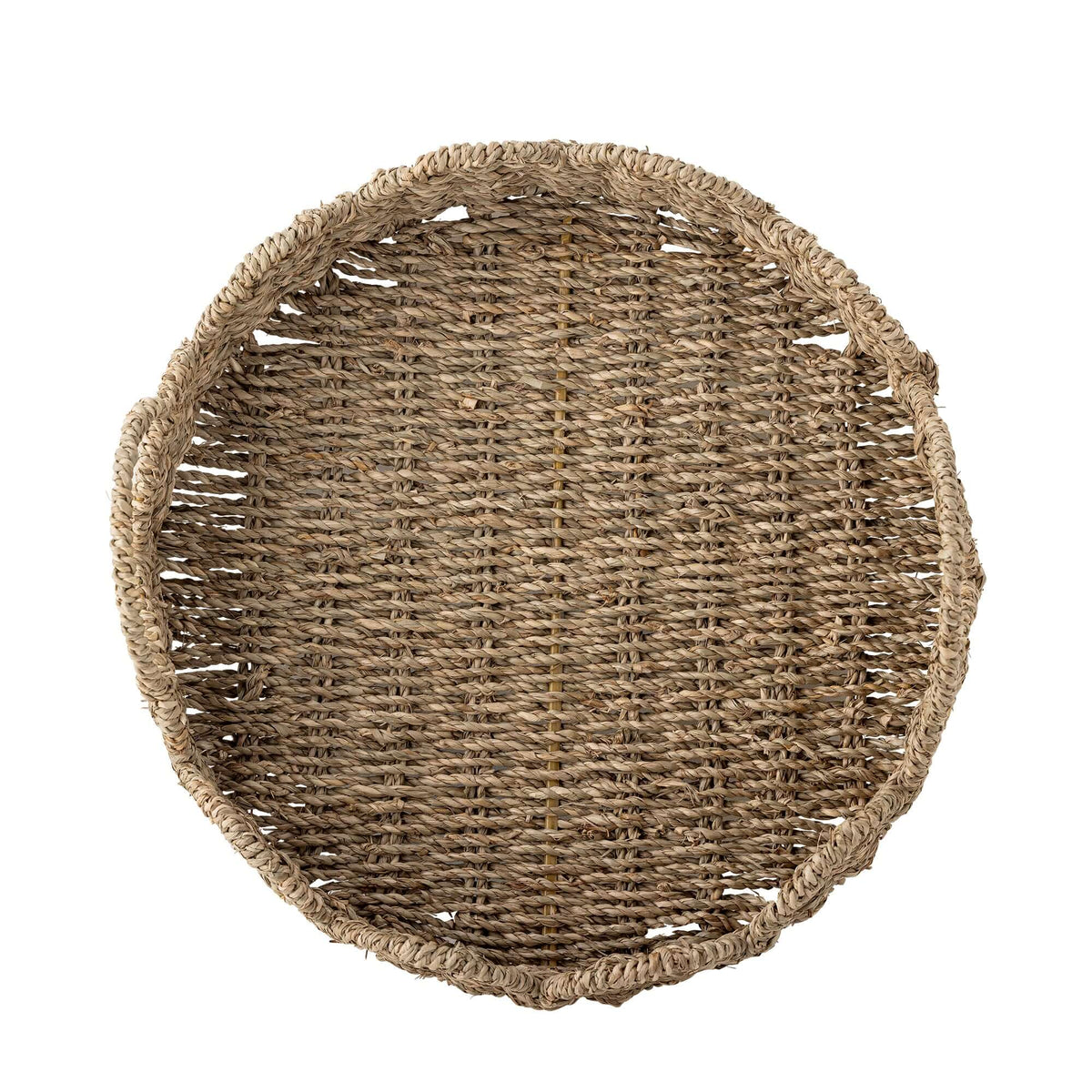 Round woven basket on a white background