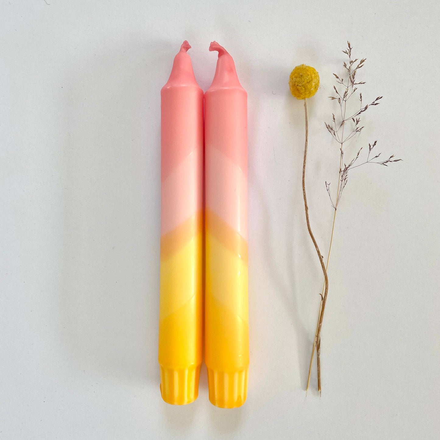 The Singing Rabbit-Sherbert Pink & Amber Yellow Swirl Dip Dyed Dinner Candles