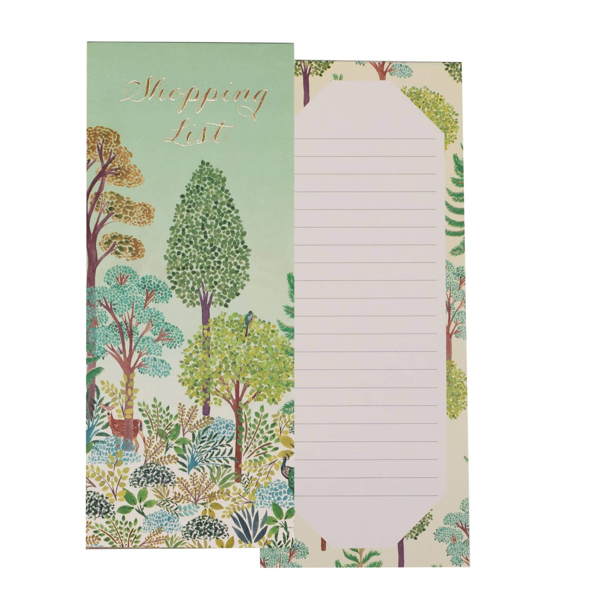 Notebook with forest design on the cover and lined pages inside