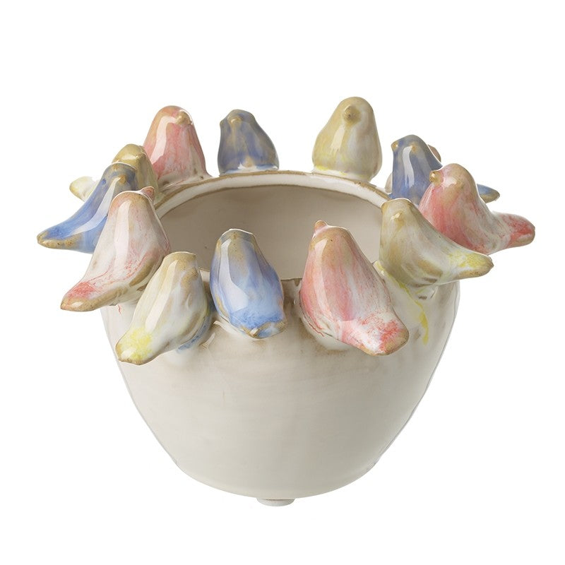 Small Ceramic Pot with Coloured Birds