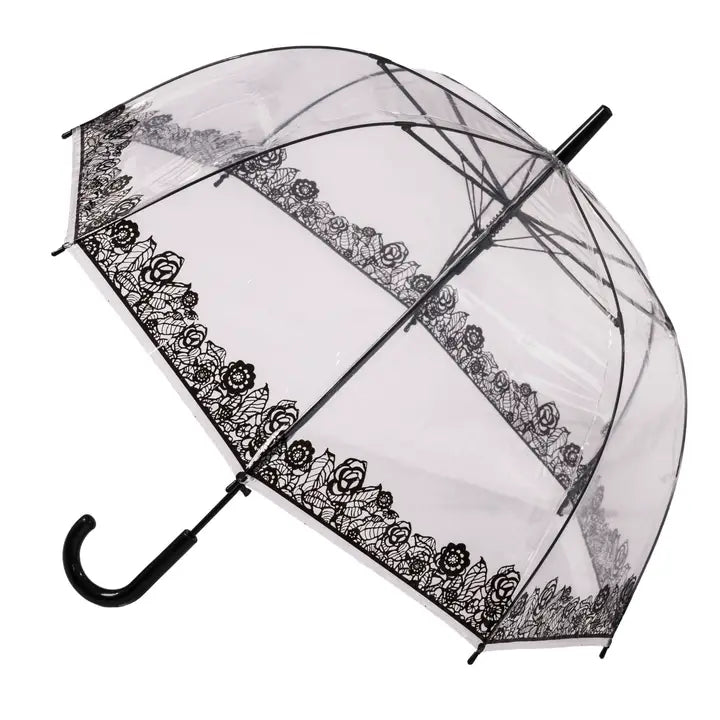 Clear Dome Stick Umbrella with Lace Effect Umbrella