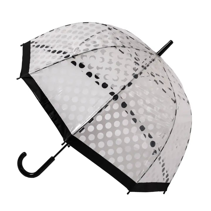 Clear Dome Stick Umbrella with White Polka Dots