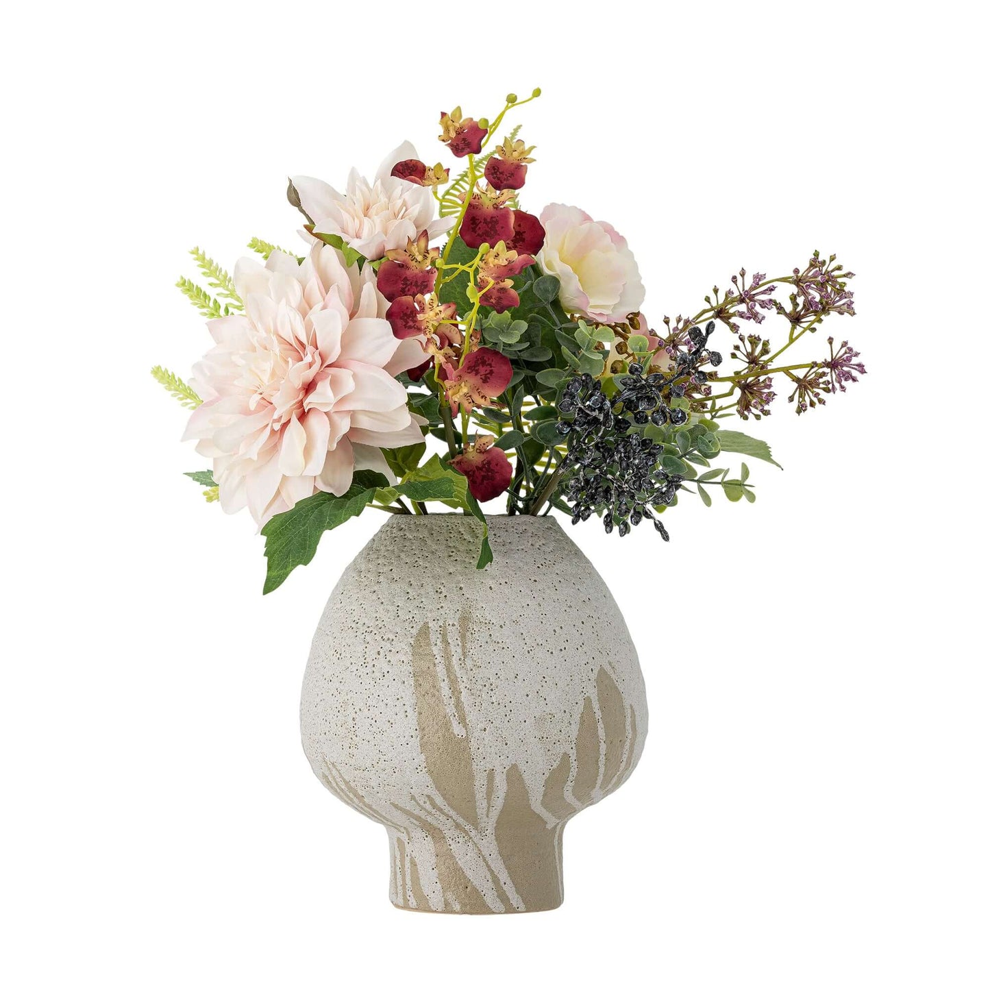 Decorative vase with a floral arrangement on a white background
