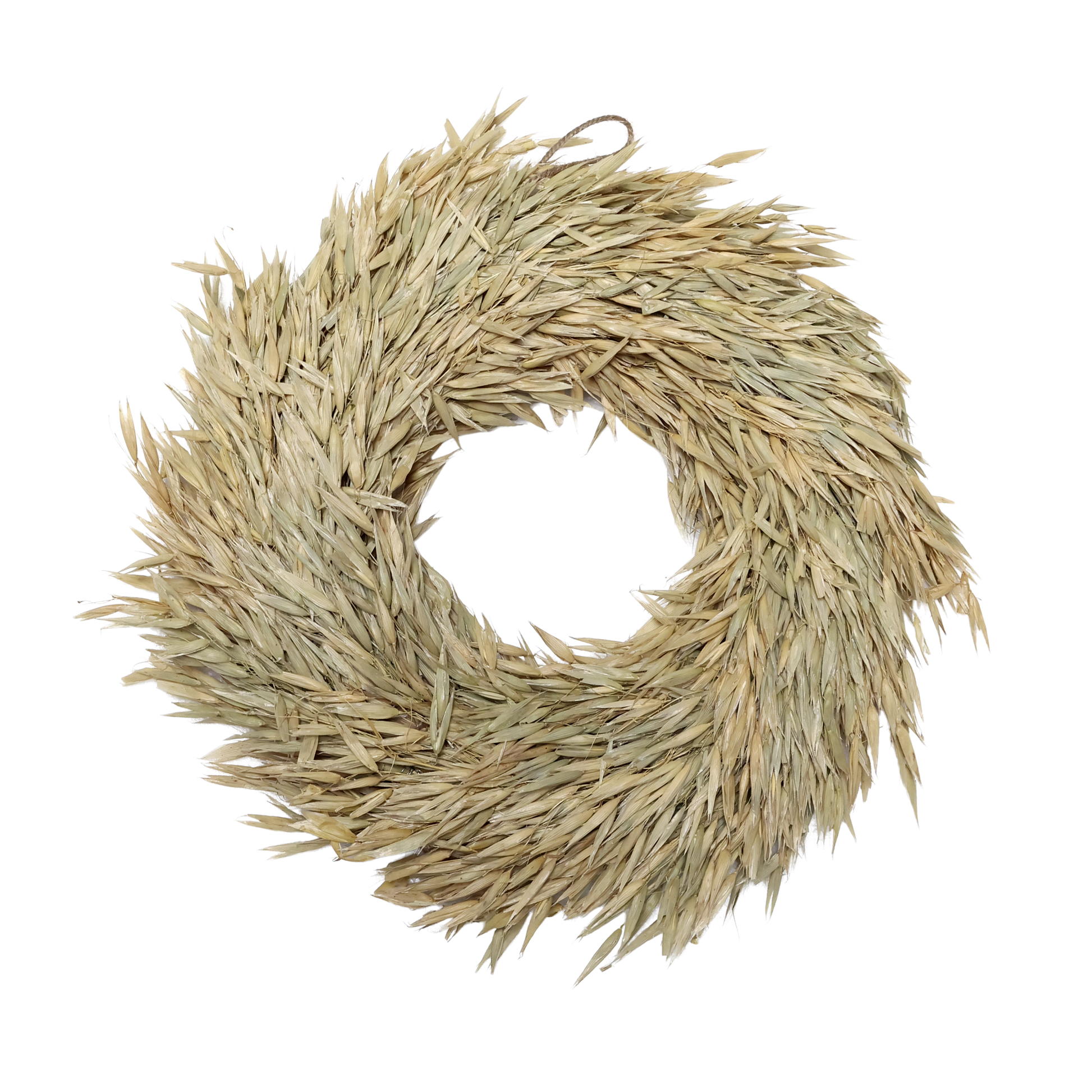Woven straw wreath on a white background
