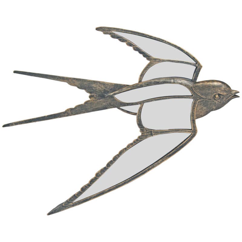 A decorative wall art piece resembling a stylized swallow with mirrored wings and a dark outline.
