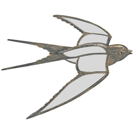A decorative wall art piece resembling a stylized swallow with mirrored wings and a dark outline.
