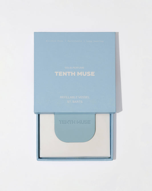 Blue box with 'Tenth Muse' branding on a white background