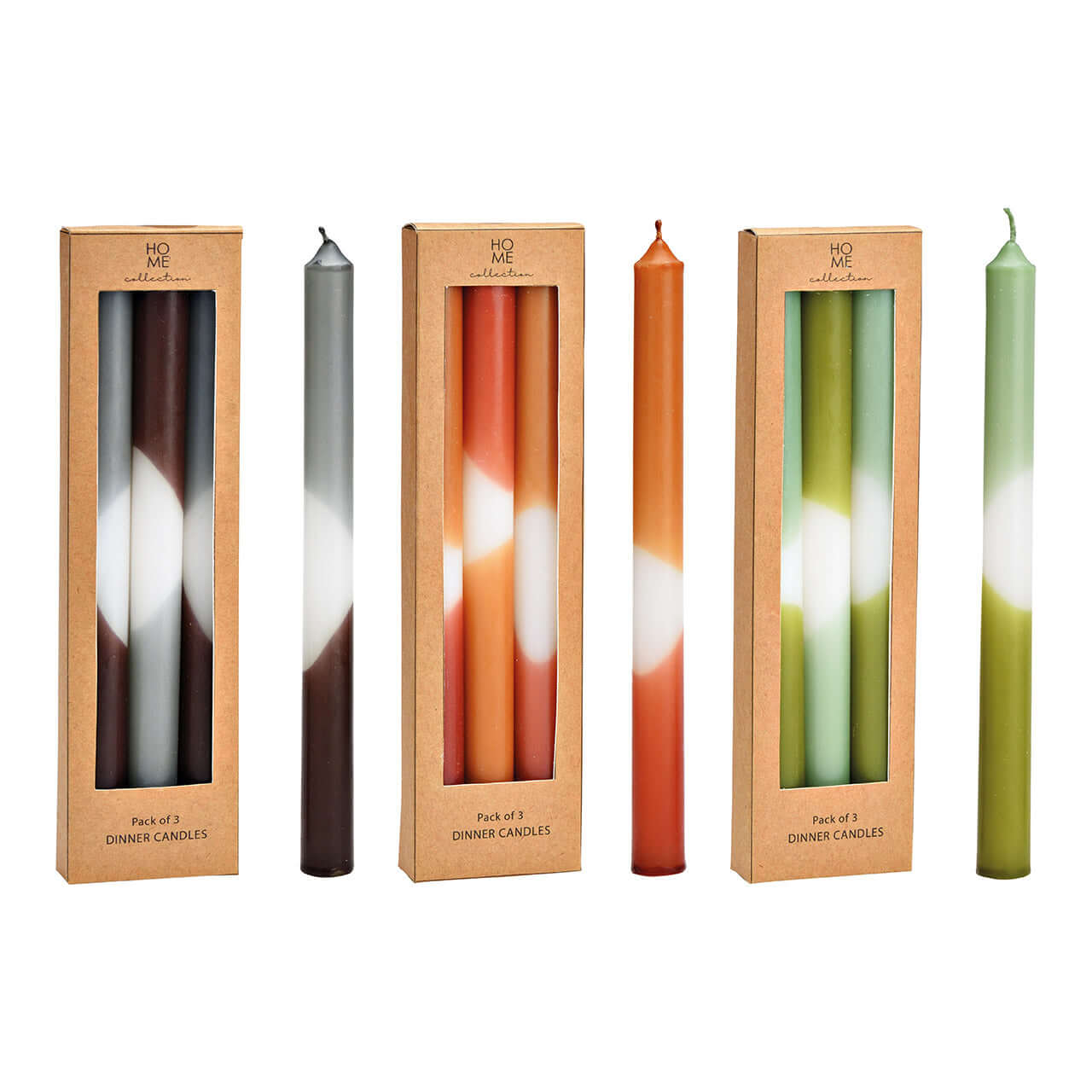 Set of candles with packaging on a white background