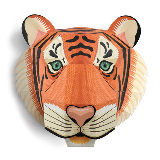 3D paper tiger head model on a white background