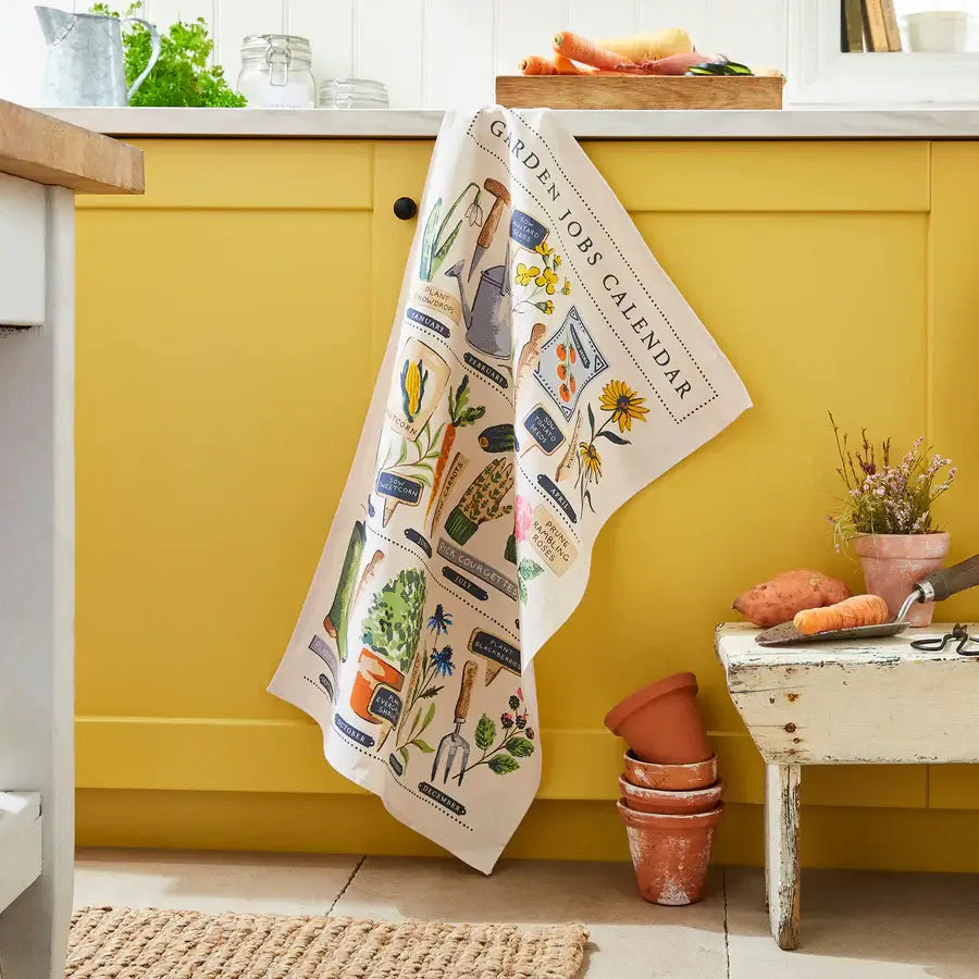 Time to Grow Tea Towel hanging on kitchen unit