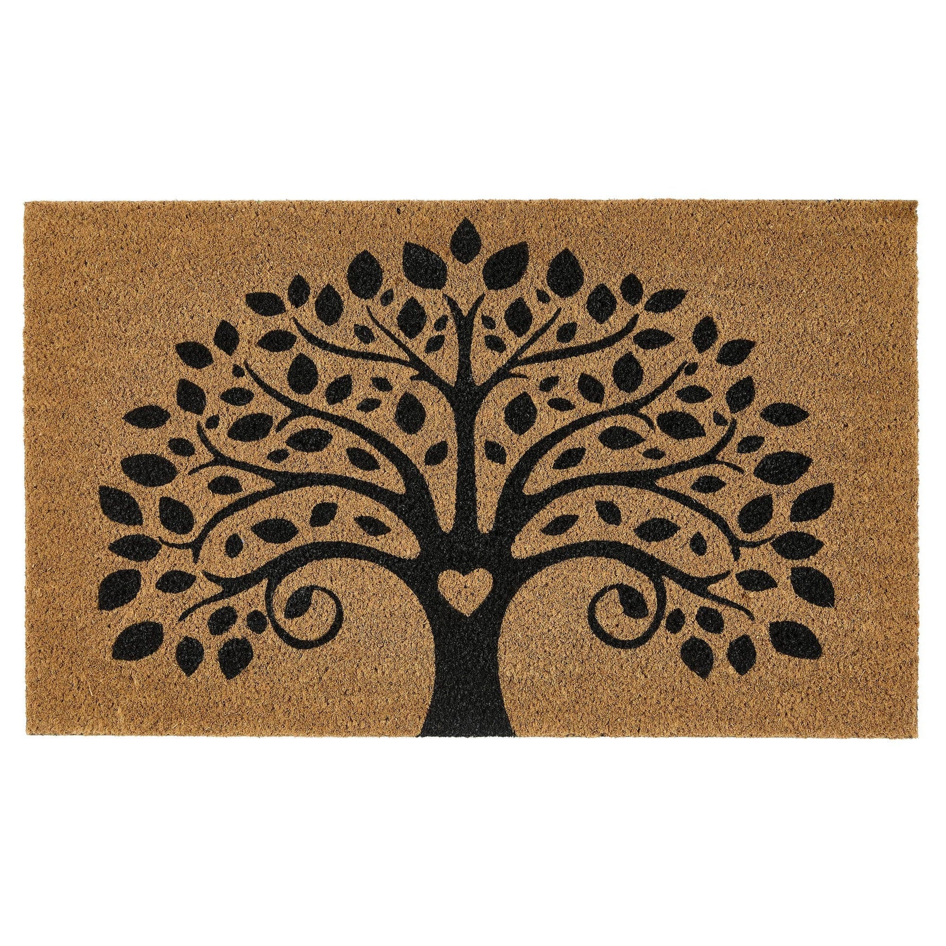 Doormat with a black tree design on a beige background
