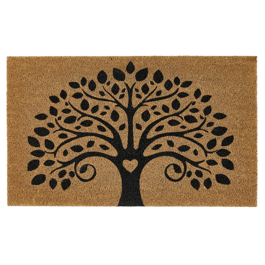 Doormat with a black tree design on a beige background