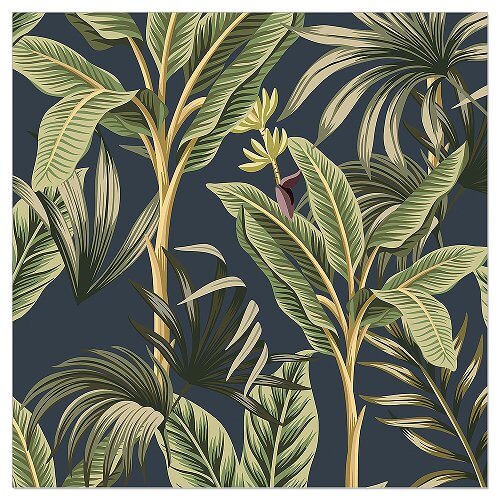 Tropical leaf pattern on a dark blue background